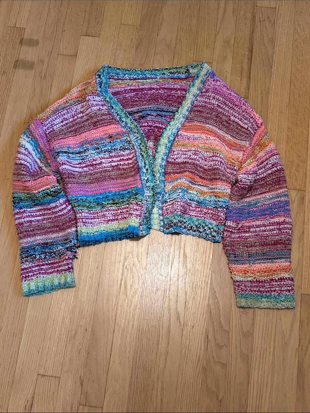 Multicolor Cropped Knit Cardigan Sweater - Women's